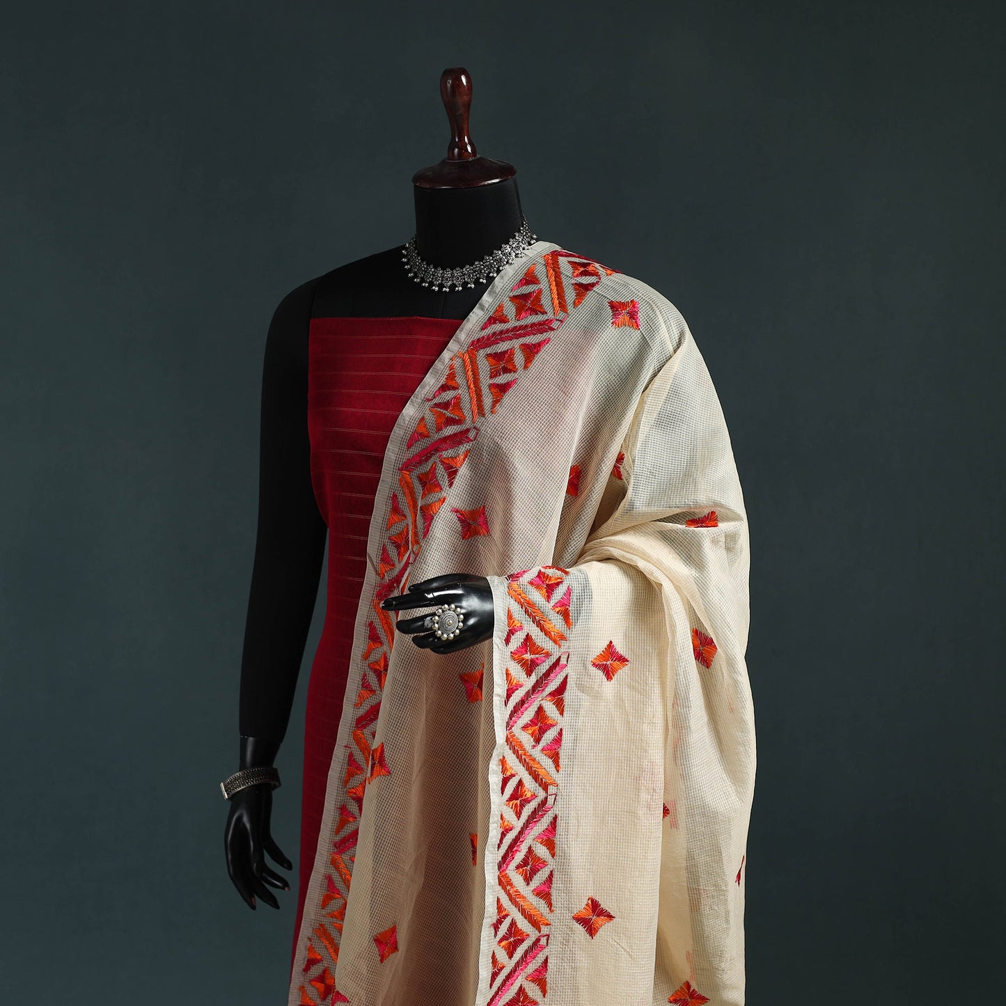 Kota doria silk hand embroidered chapa work phulkari