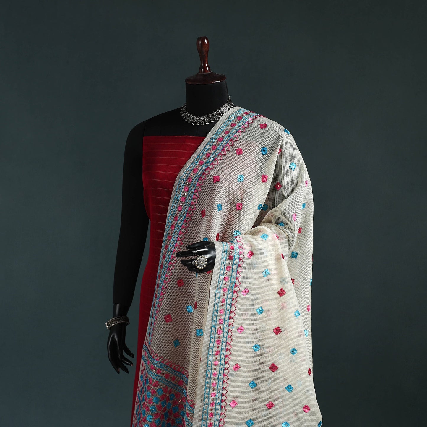 Kota doria silk hand embroidered chapa work phulkari