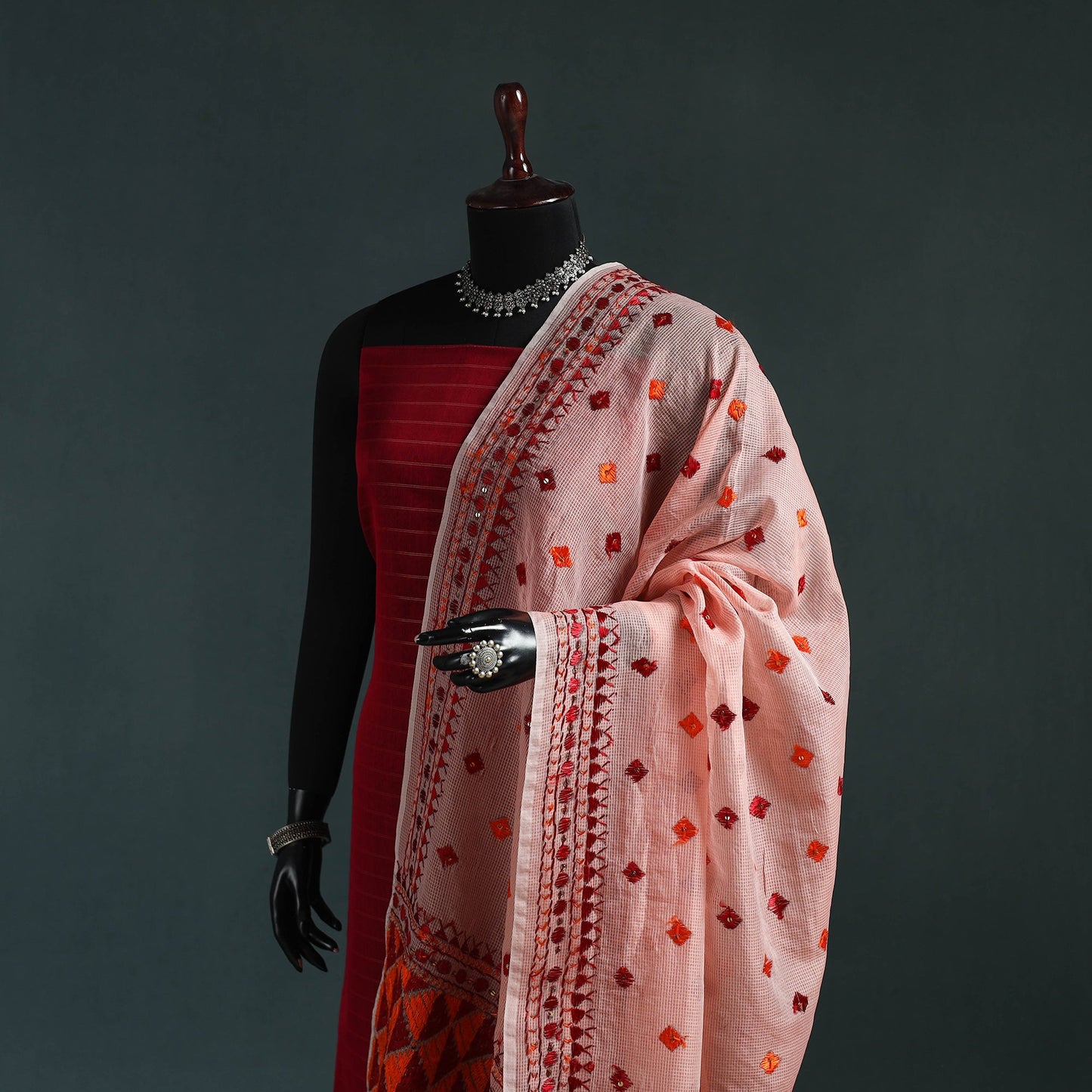 Kota doria silk hand embroidered chapa work phulkari