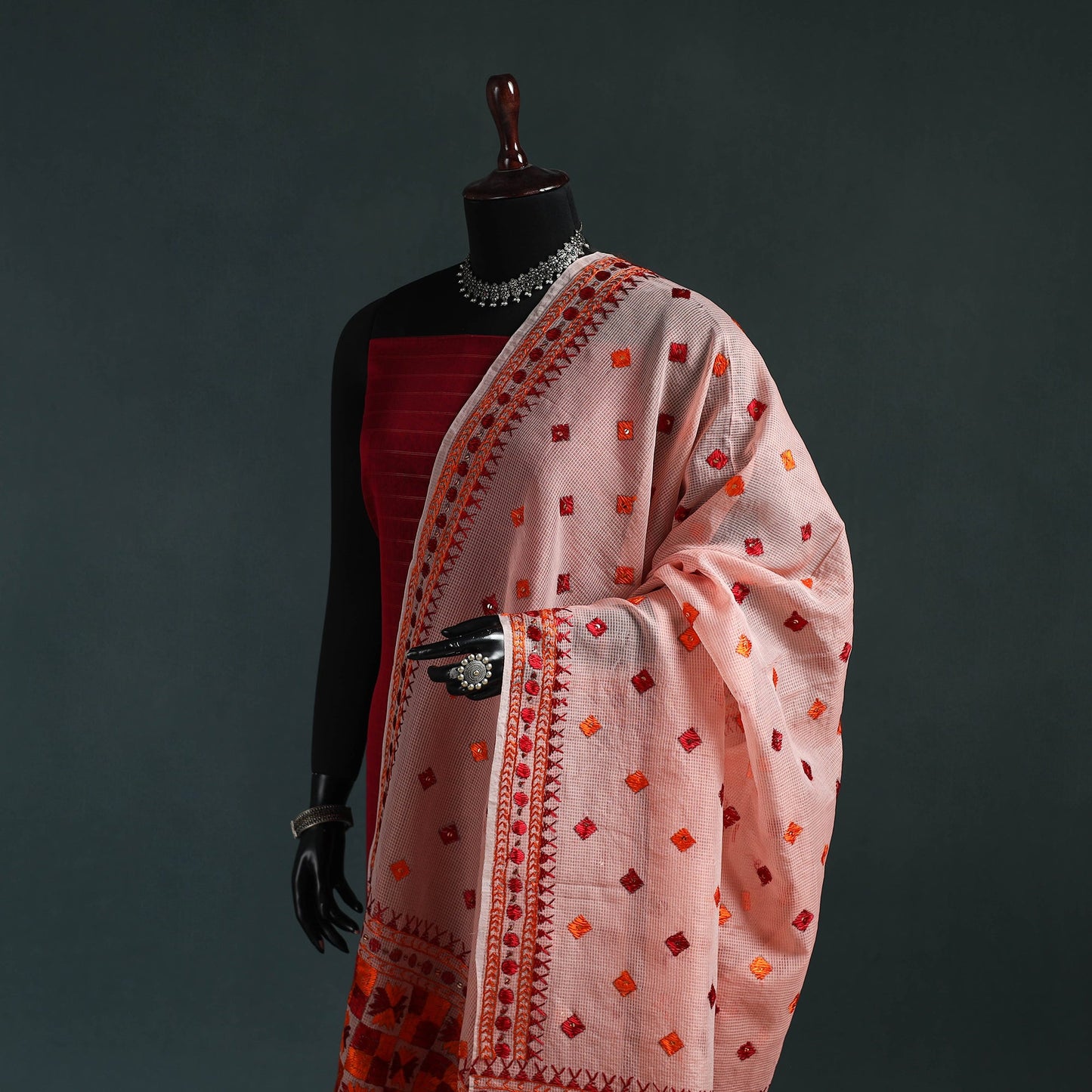 Kota doria silk hand embroidered chapa work phulkari