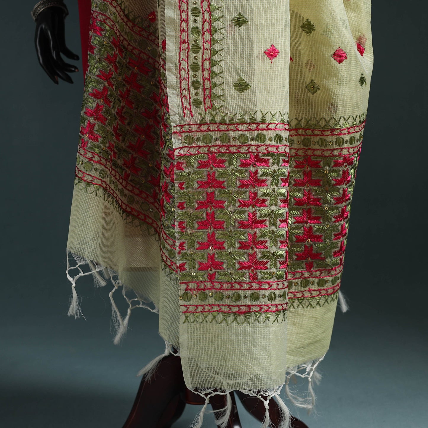 Kota doria silk hand embroidered chapa work phulkari