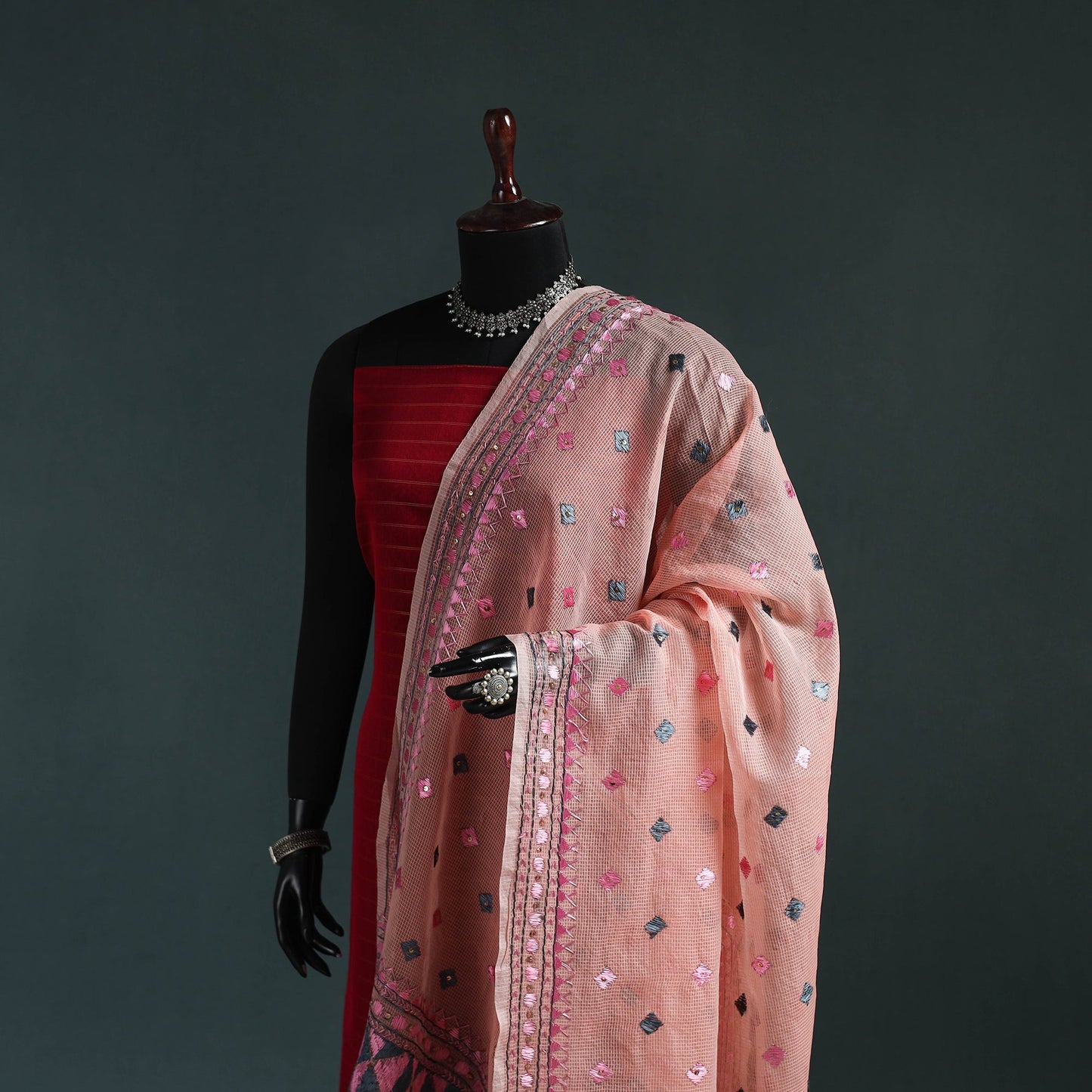Kota doria silk hand embroidered chapa work phulkari
