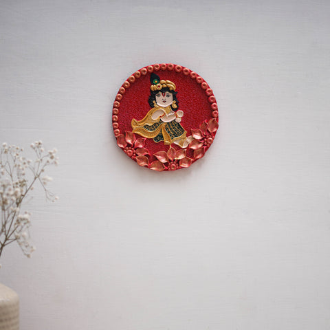 Krishna - handpainted clay art wall frame 10 - handcrafted