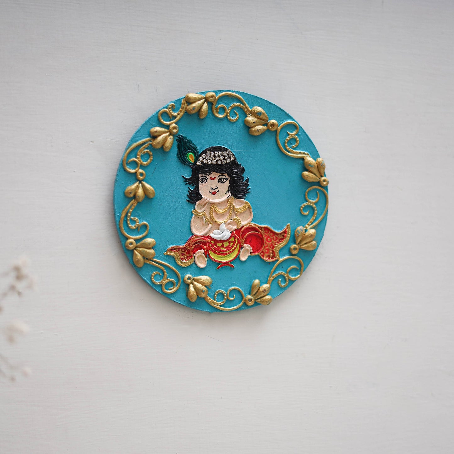 Krishna - handpainted clay art wall frame 12 - handcrafted