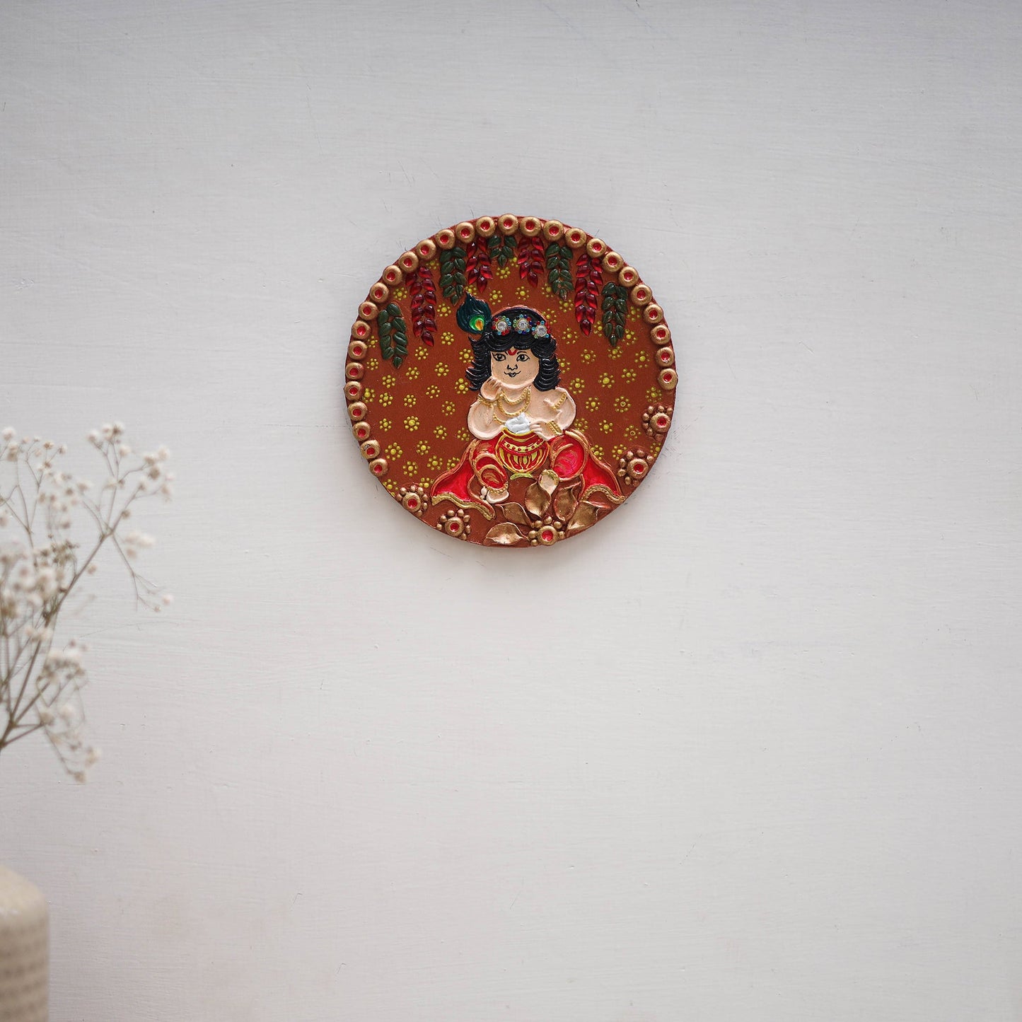 Krishna - handpainted clay art wall frame 15 - handcrafted