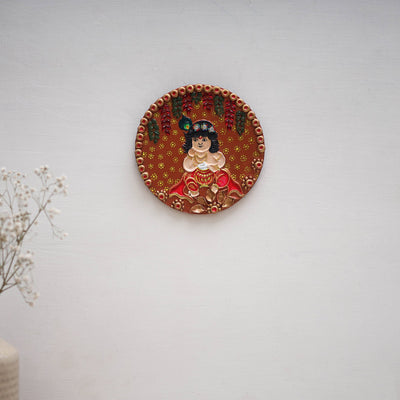 Krishna - handpainted clay art wall frame 15 - handcrafted