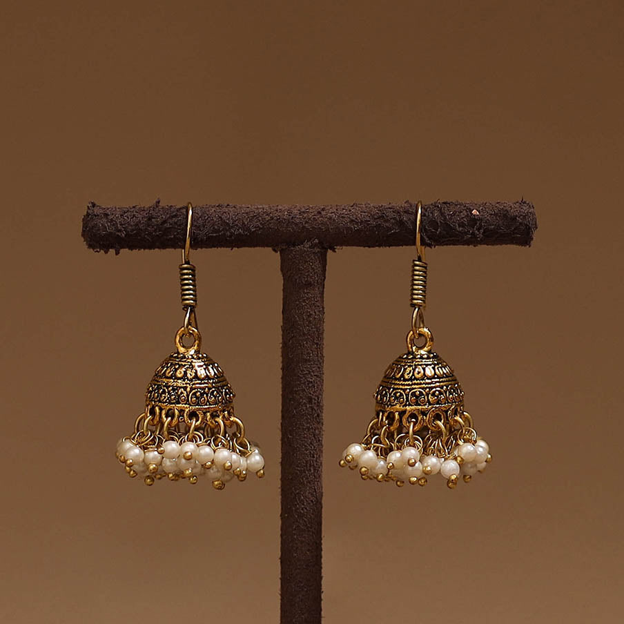 Kriti golden gs beaded jhumki earrings - handcrafted