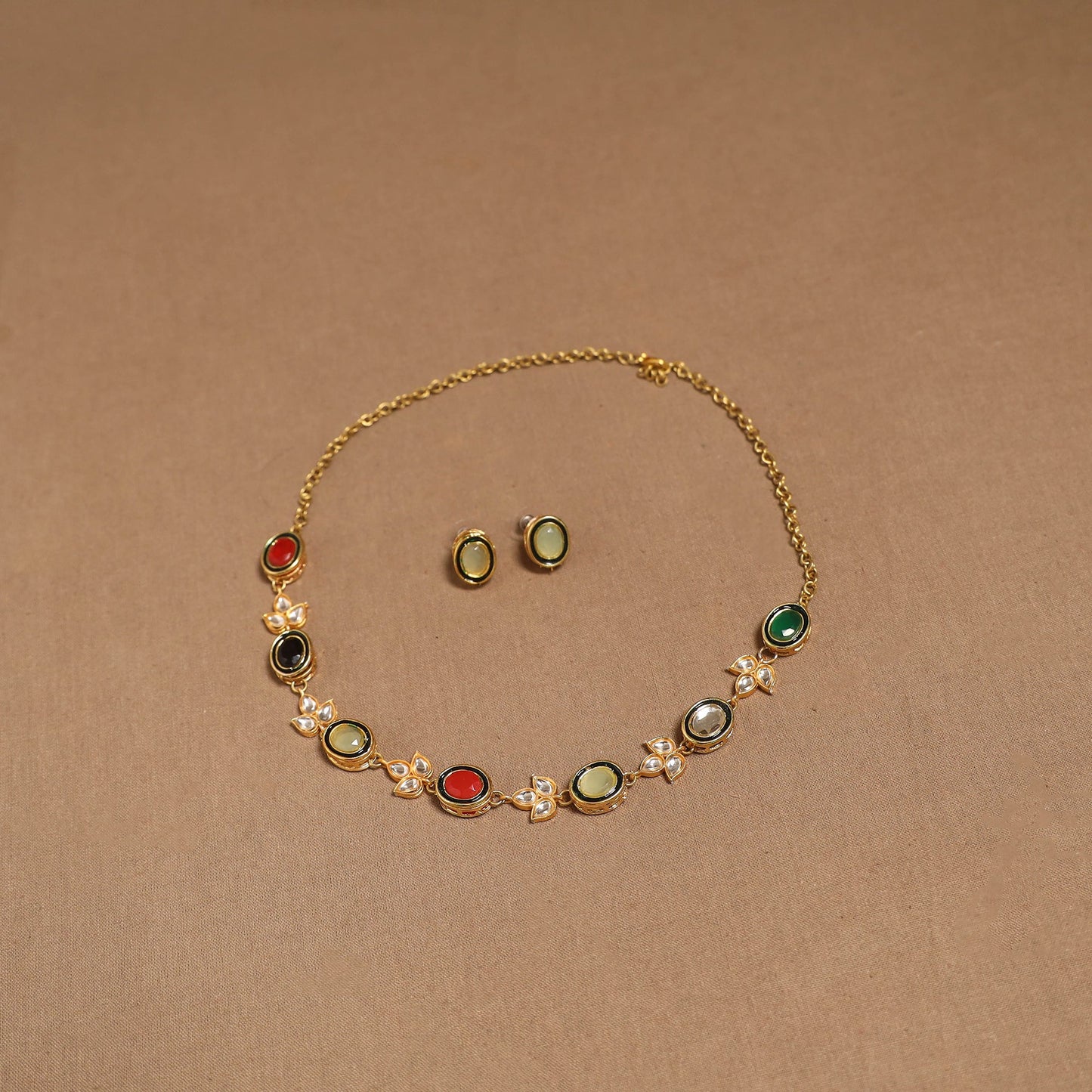 Kundan work necklace set 73 - handcrafted