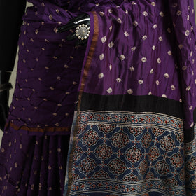 Kutch ajrakh with bandhani natural dyed chanderi silk saree