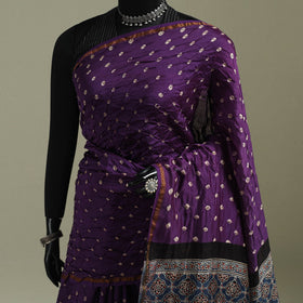 Kutch ajrakh with bandhani natural dyed chanderi silk saree