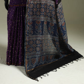 Kutch ajrakh with bandhani natural dyed chanderi silk saree