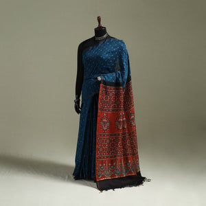 Kutch ajrakh with bandhani natural dyed chanderi silk saree