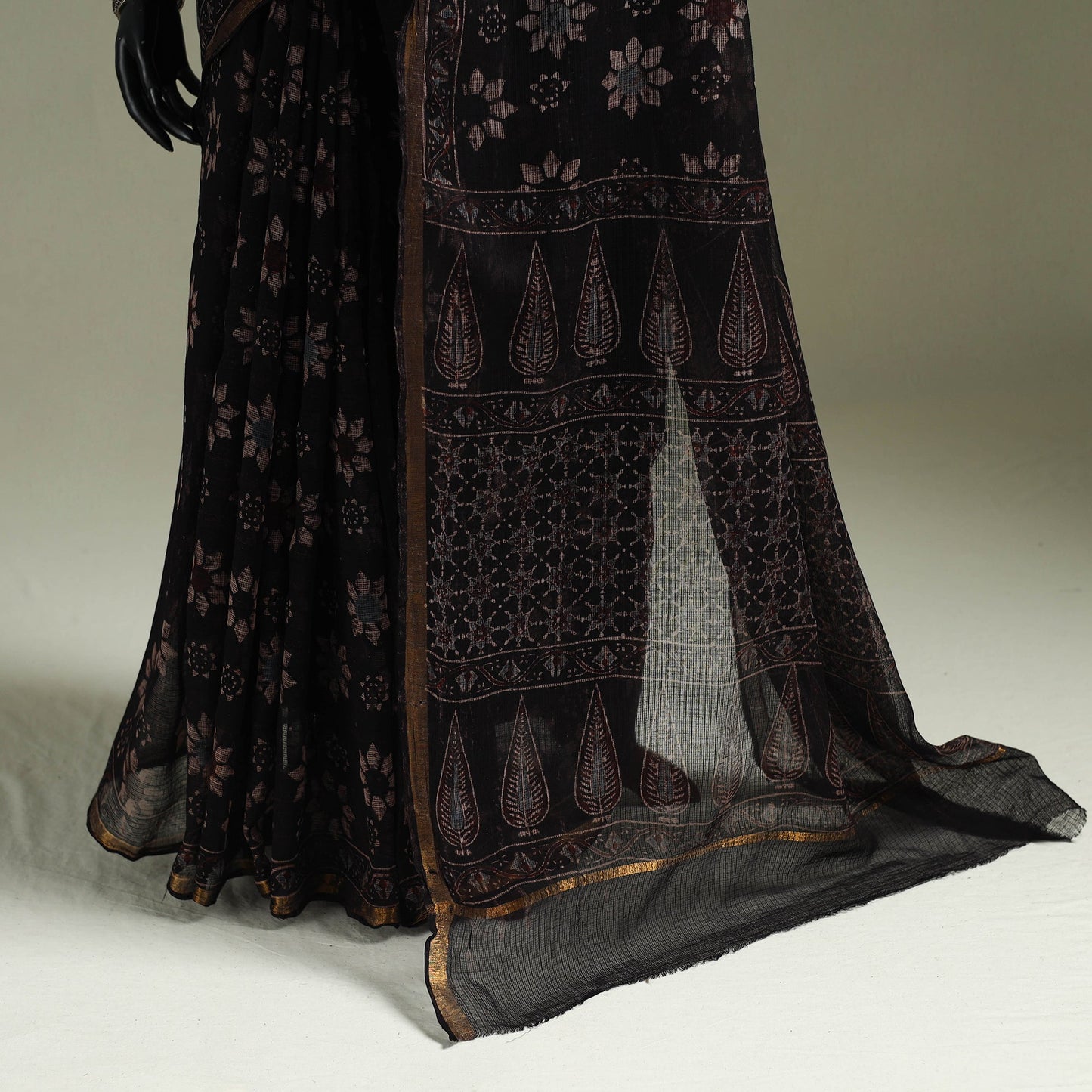 Kutch ajrakh hand block print natural dyed kota doria