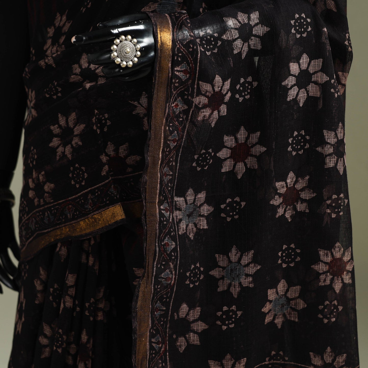 Kutch ajrakh hand block print natural dyed kota doria