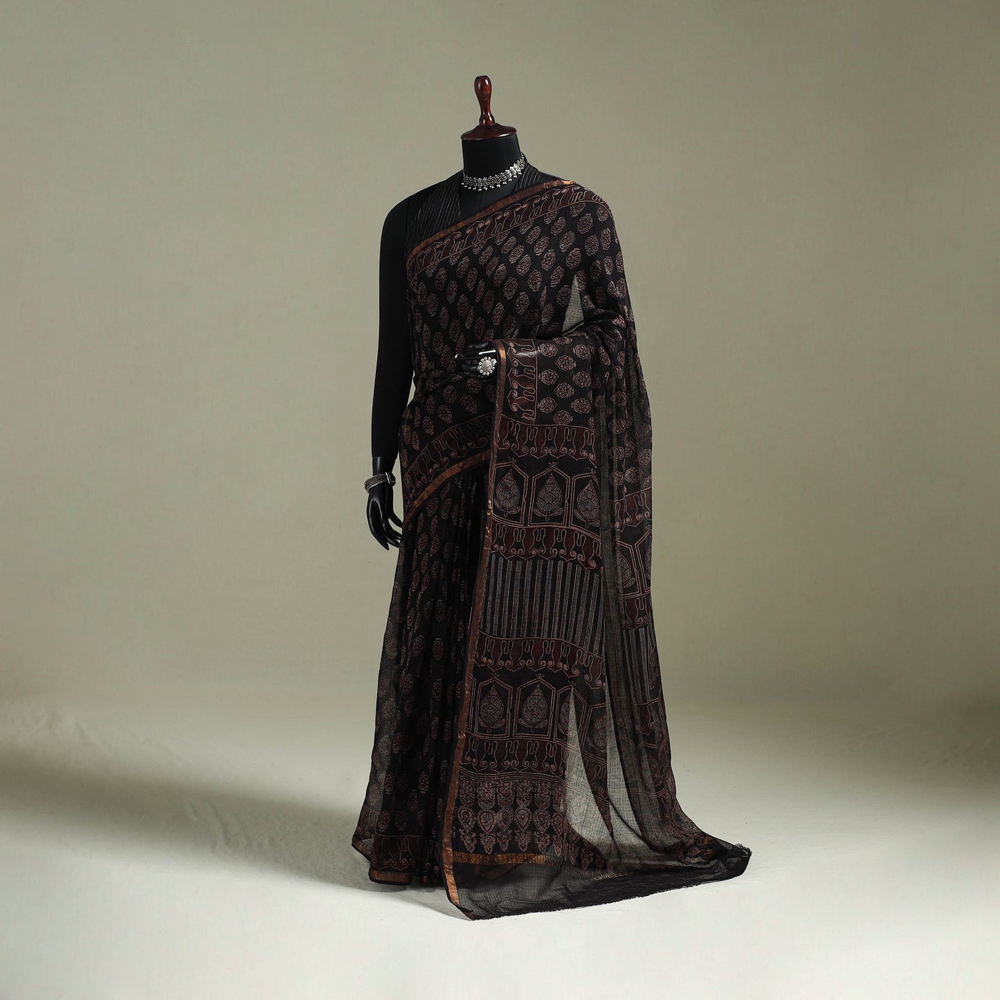 Kutch ajrakh hand block print natural dyed kota doria