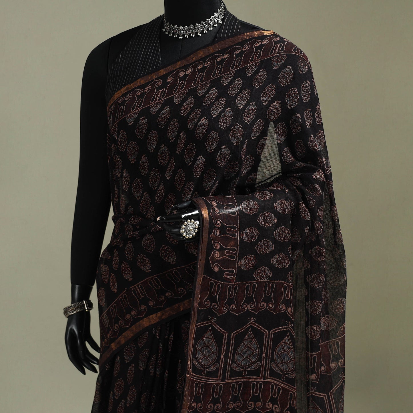 Kutch ajrakh hand block print natural dyed kota doria