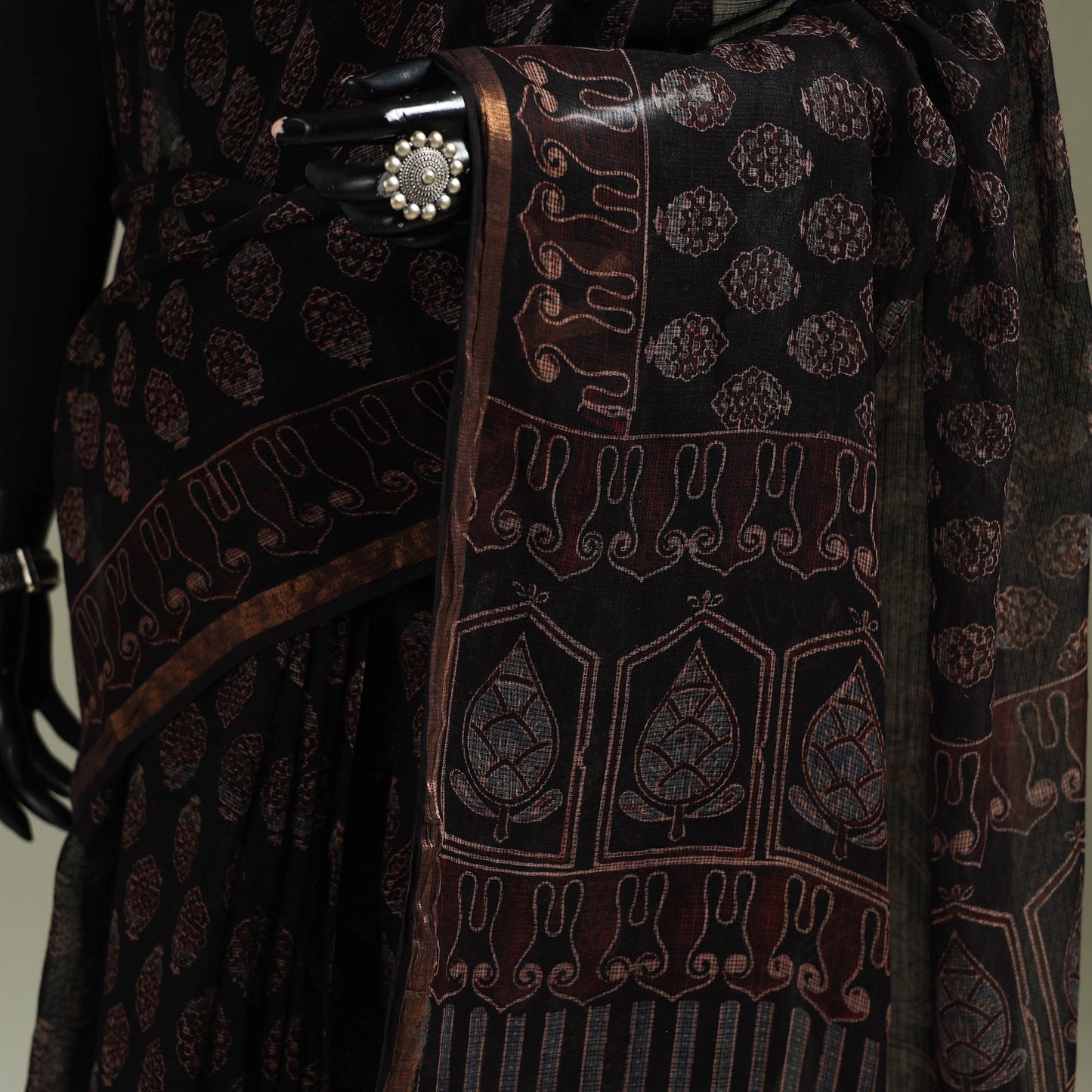 Kutch ajrakh hand block print natural dyed kota doria