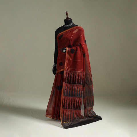 Kutch ajrakh hand block print natural dyed kota doria