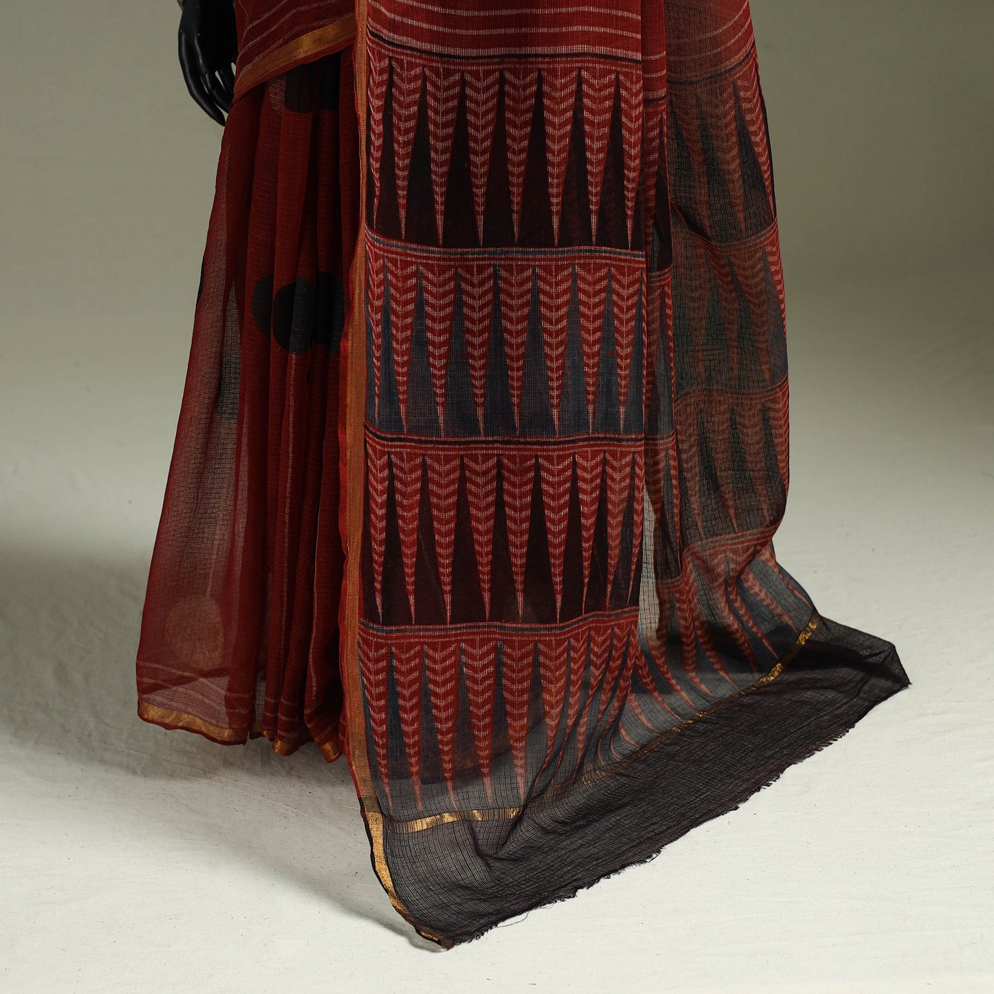 Kutch ajrakh hand block print natural dyed kota doria