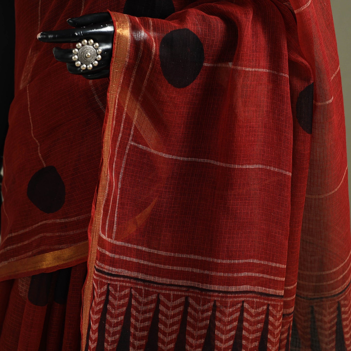 Kutch ajrakh hand block print natural dyed kota doria