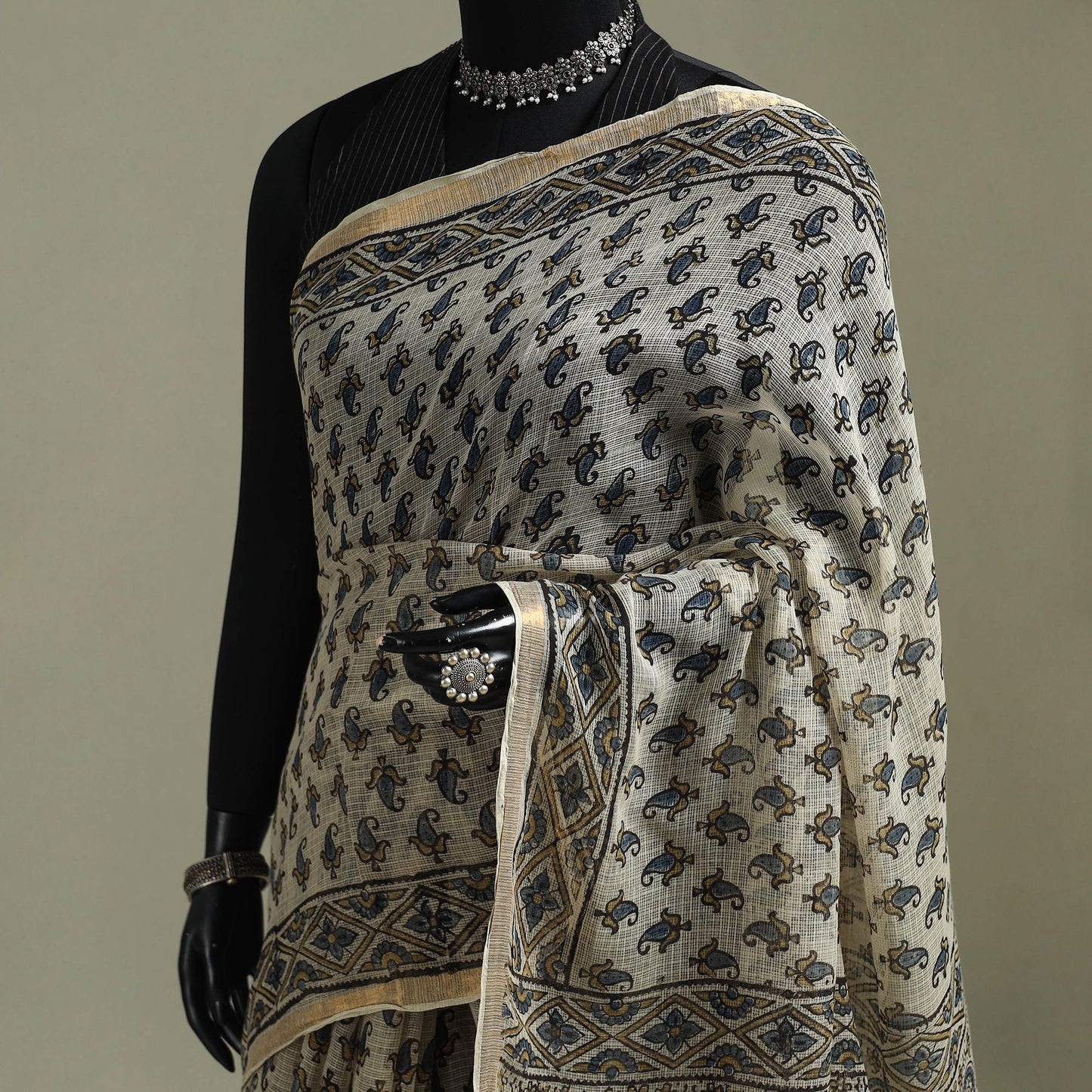 Kutch ajrakh hand block print natural dyed kota doria