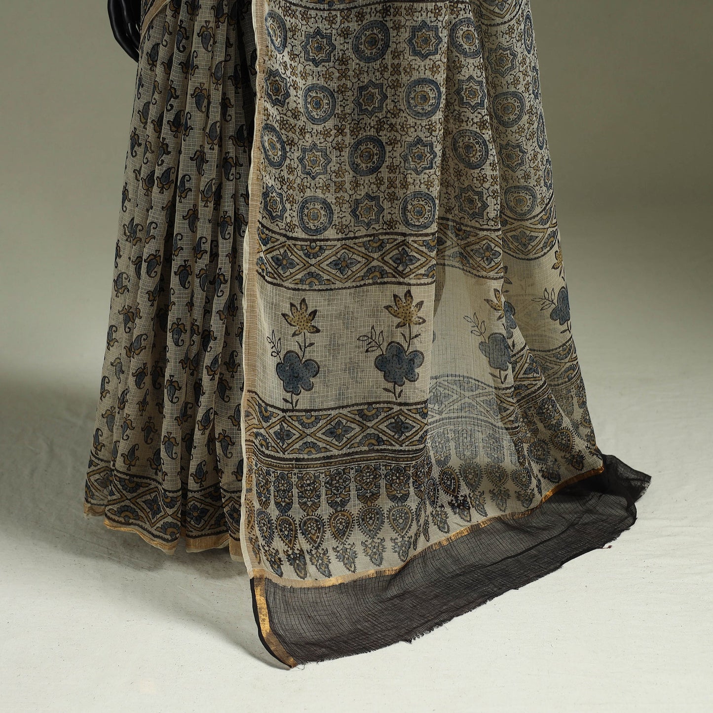 Kutch ajrakh hand block print natural dyed kota doria