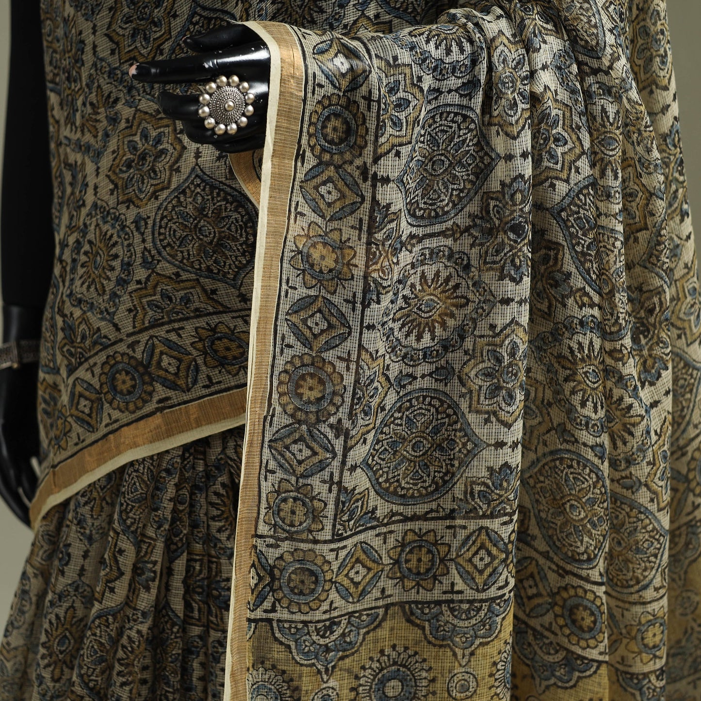 Kutch ajrakh hand block print natural dyed kota doria