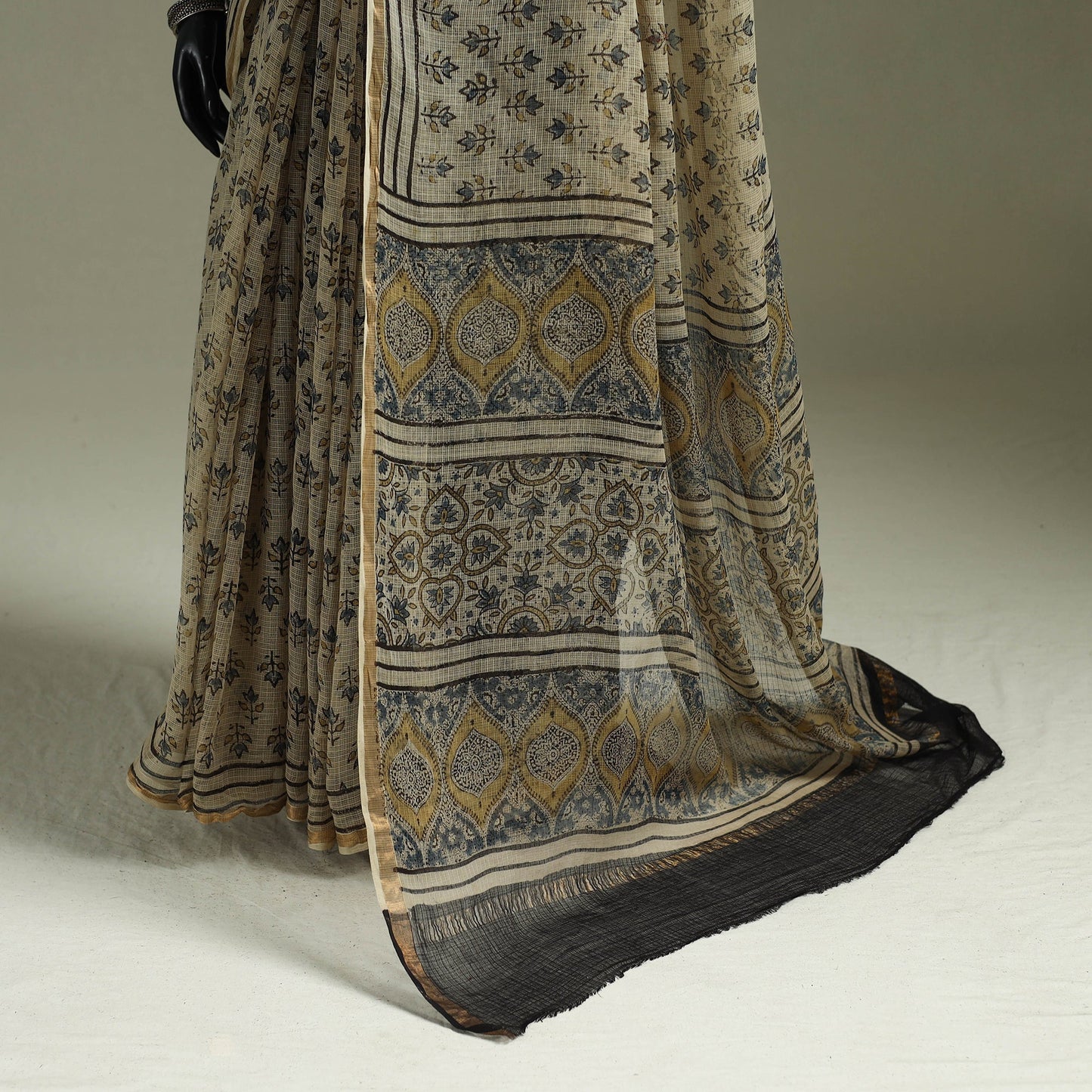 Kutch ajrakh hand block print natural dyed kota doria