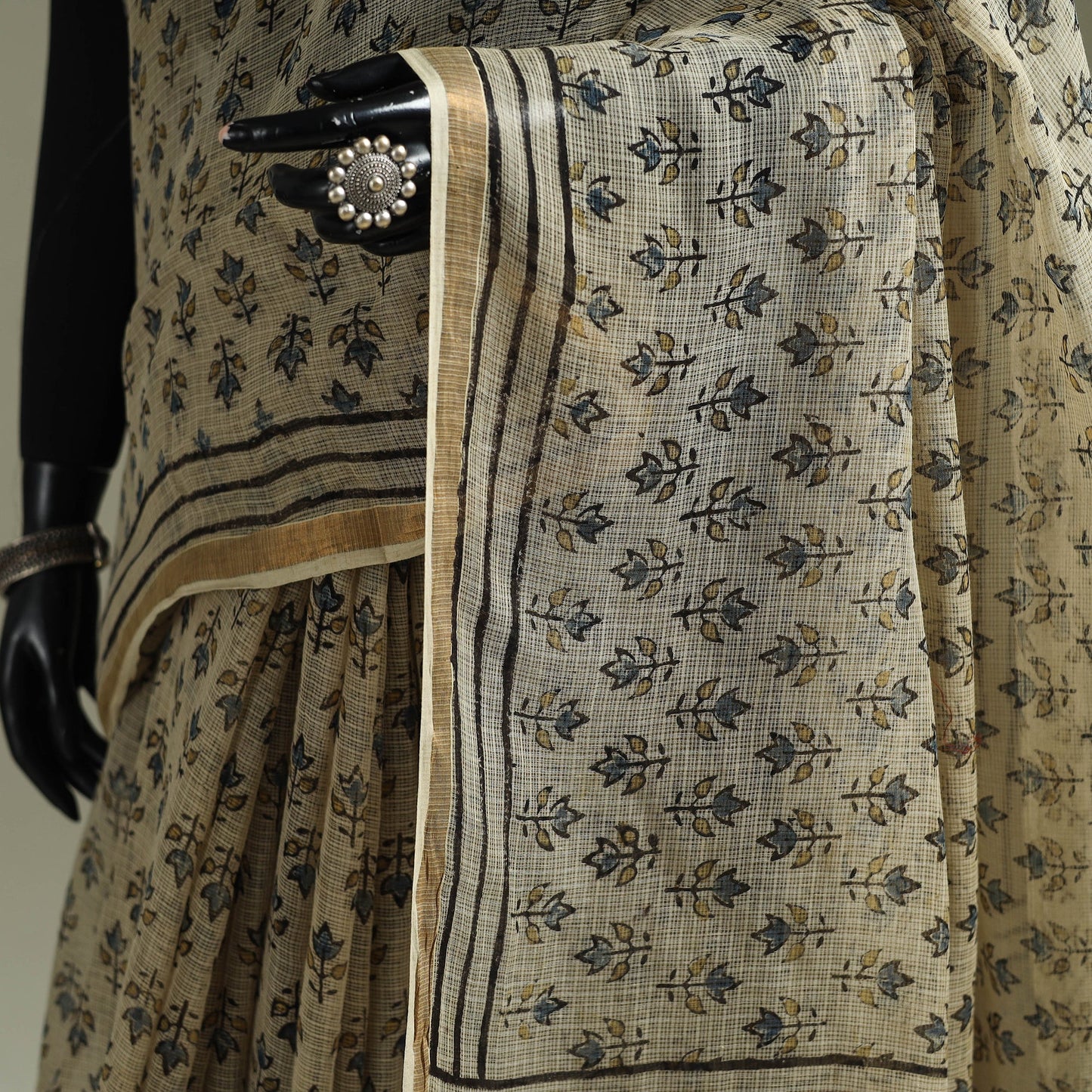 Kutch ajrakh hand block print natural dyed kota doria