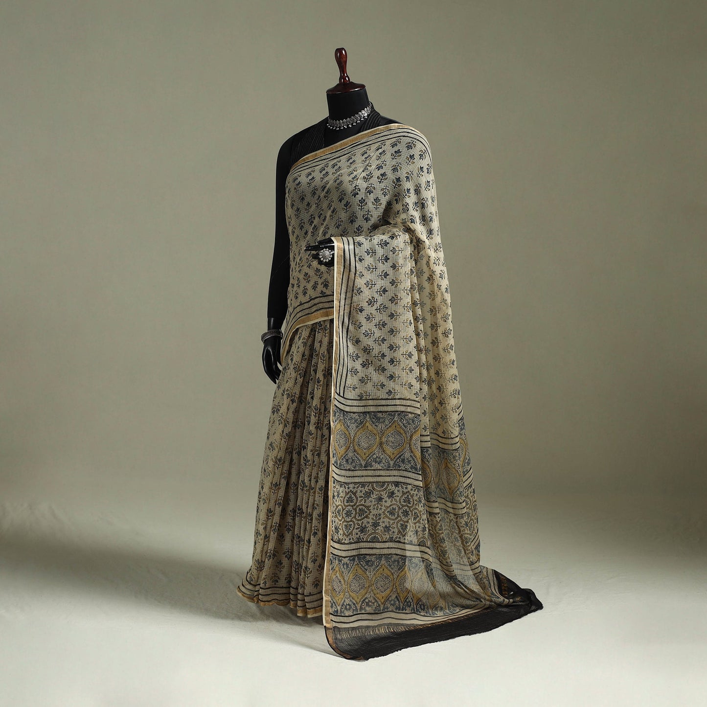 Kutch ajrakh hand block print natural dyed kota doria
