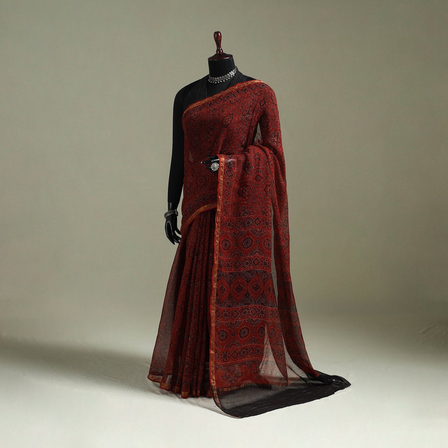 Kutch ajrakh hand block print natural dyed kota doria