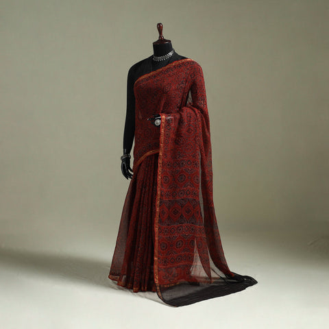 Kutch ajrakh hand block print natural dyed kota doria