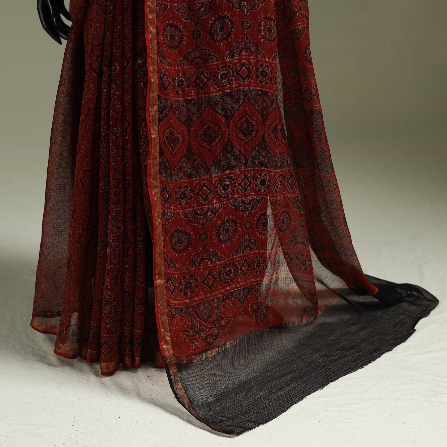 Kutch ajrakh hand block print natural dyed kota doria