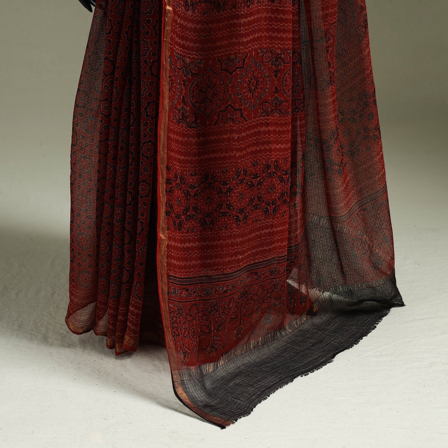 Kutch ajrakh hand block print natural dyed kota doria