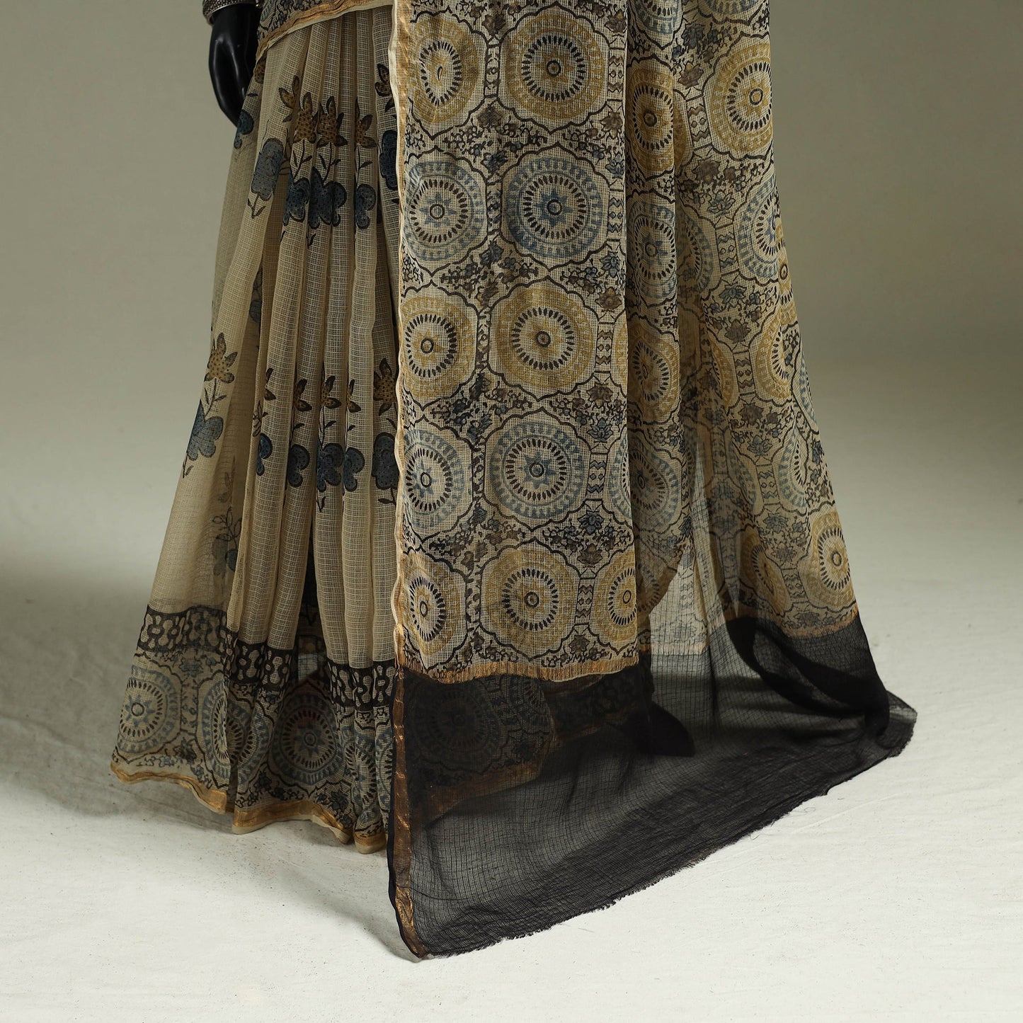 Kutch ajrakh hand block print natural dyed kota doria