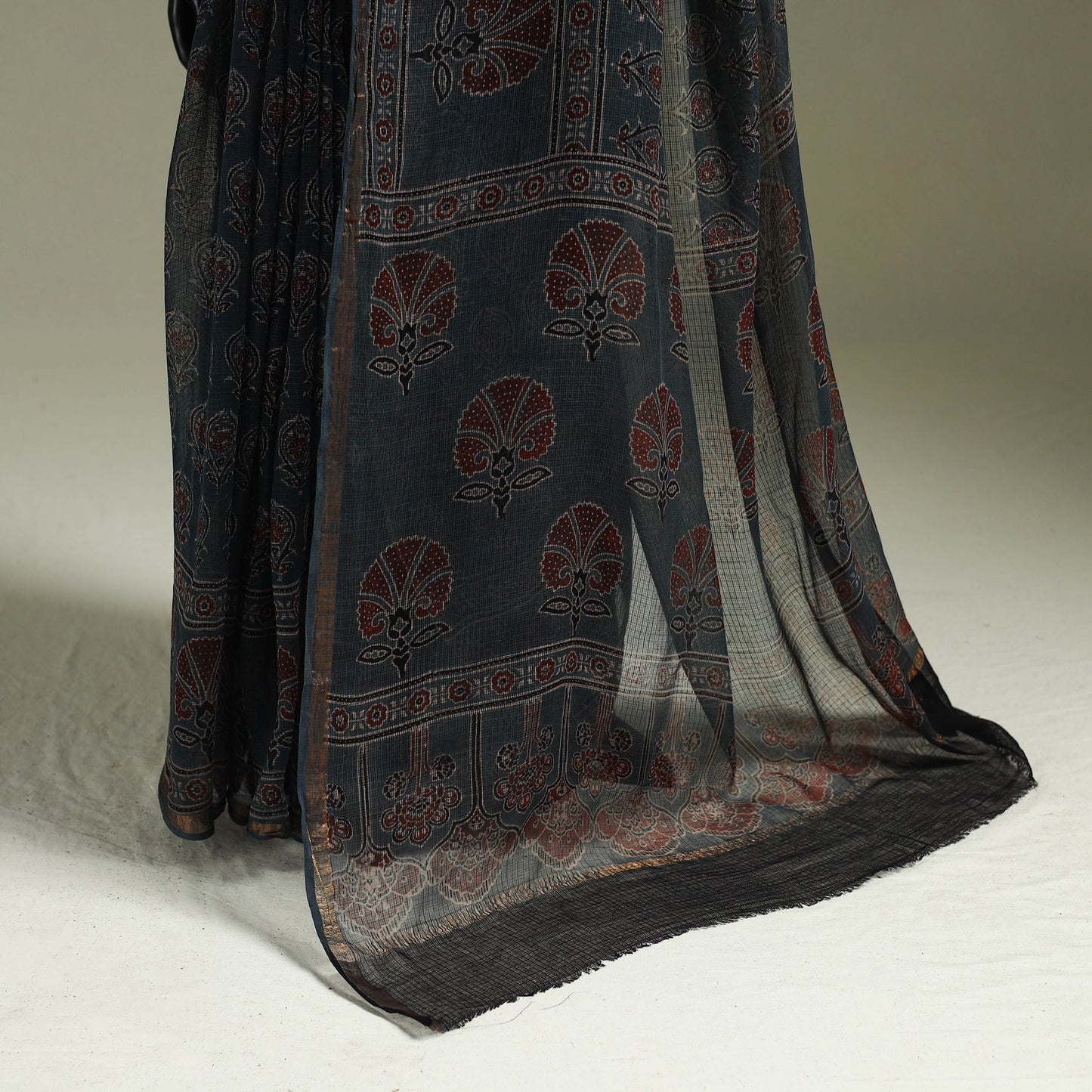 Kutch ajrakh hand block print natural dyed kota doria