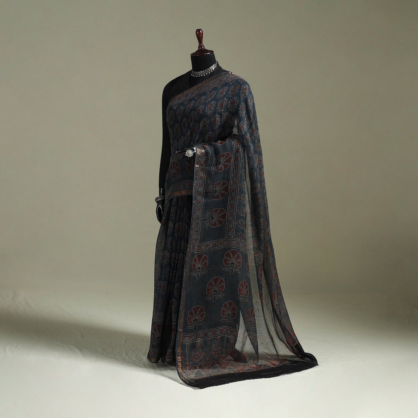 Kutch ajrakh hand block print natural dyed kota doria