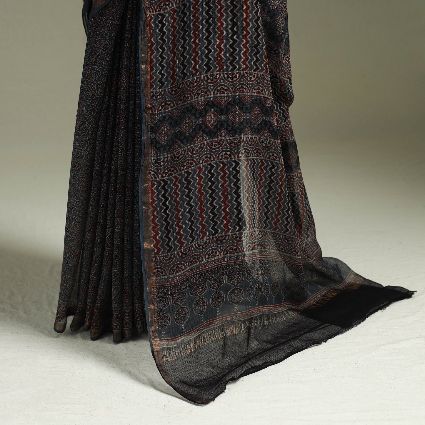 Kutch ajrakh hand block print natural dyed kota doria