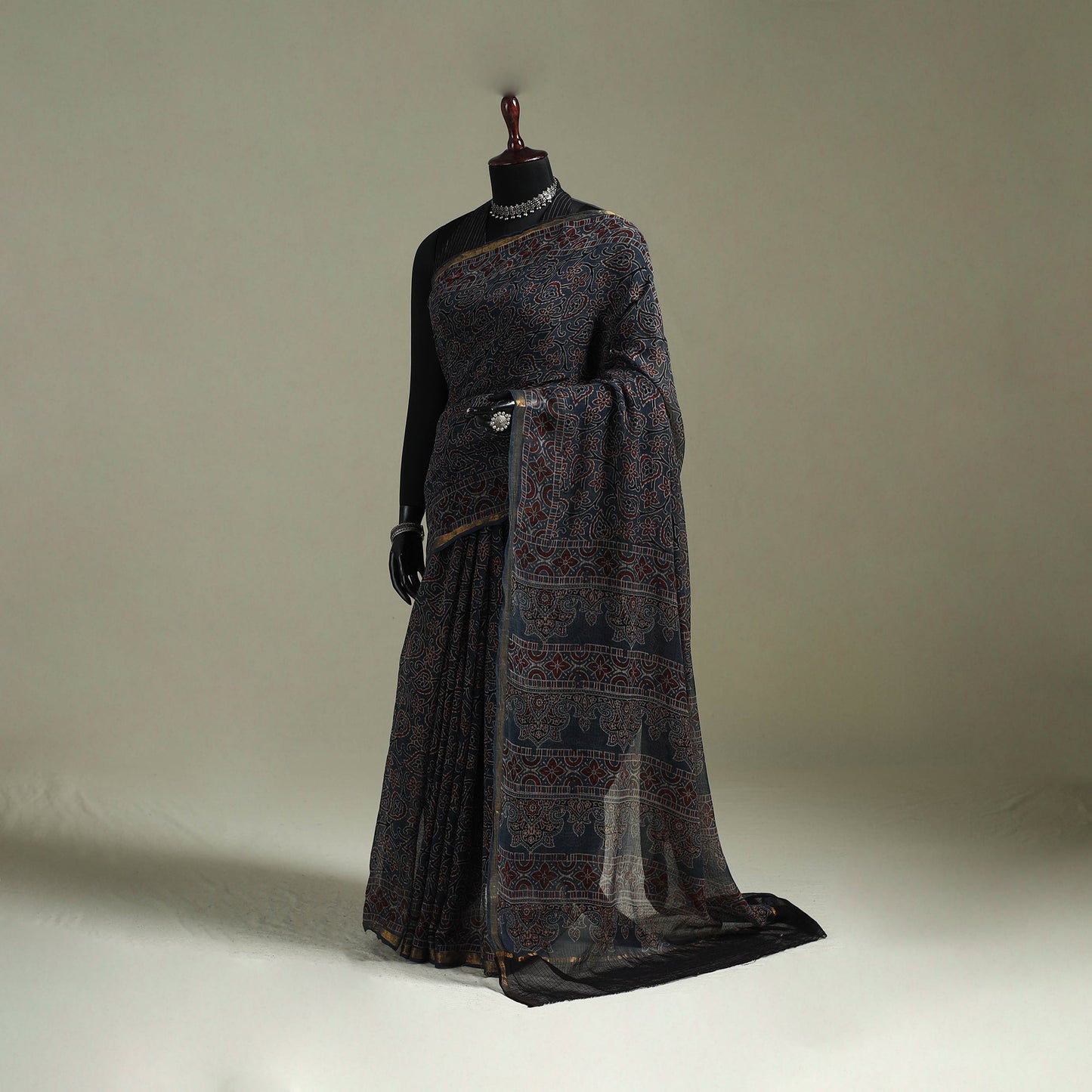 Kutch ajrakh hand block print natural dyed kota doria