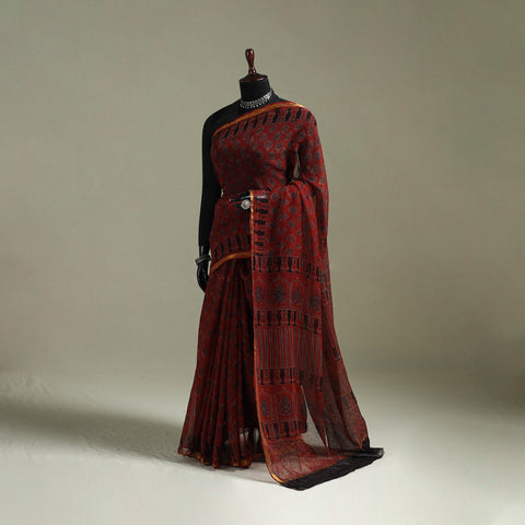 Kutch ajrakh hand block print natural dyed kota doria