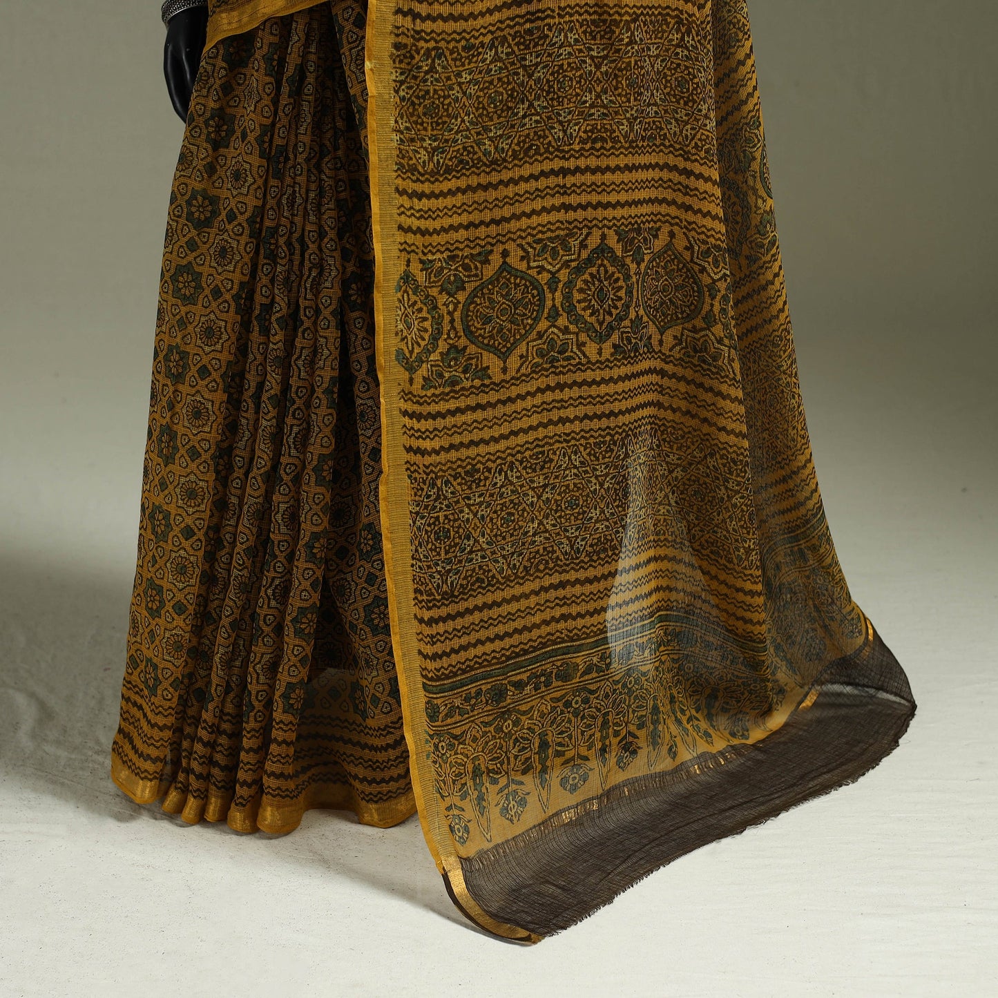 Kutch ajrakh hand block print natural dyed kota doria
