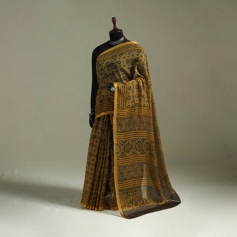 Kutch ajrakh hand block print natural dyed kota doria