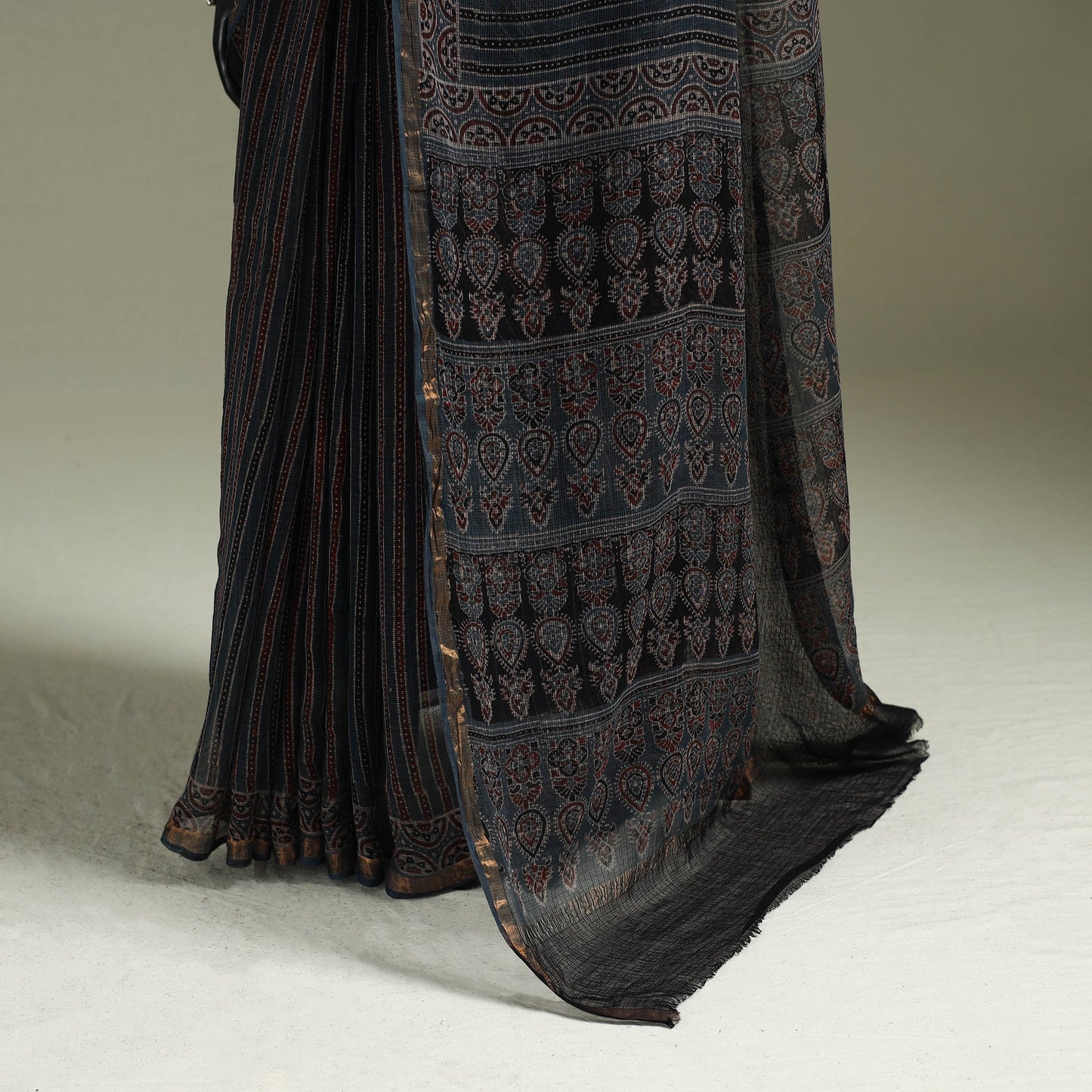 Kutch ajrakh hand block print natural dyed kota doria