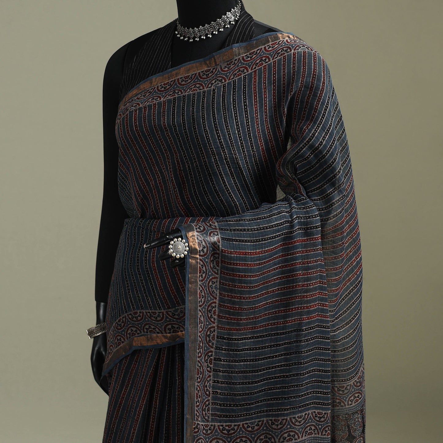 Kutch ajrakh hand block print natural dyed kota doria