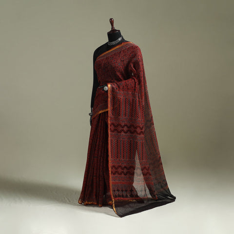 Kutch ajrakh hand block print natural dyed kota doria