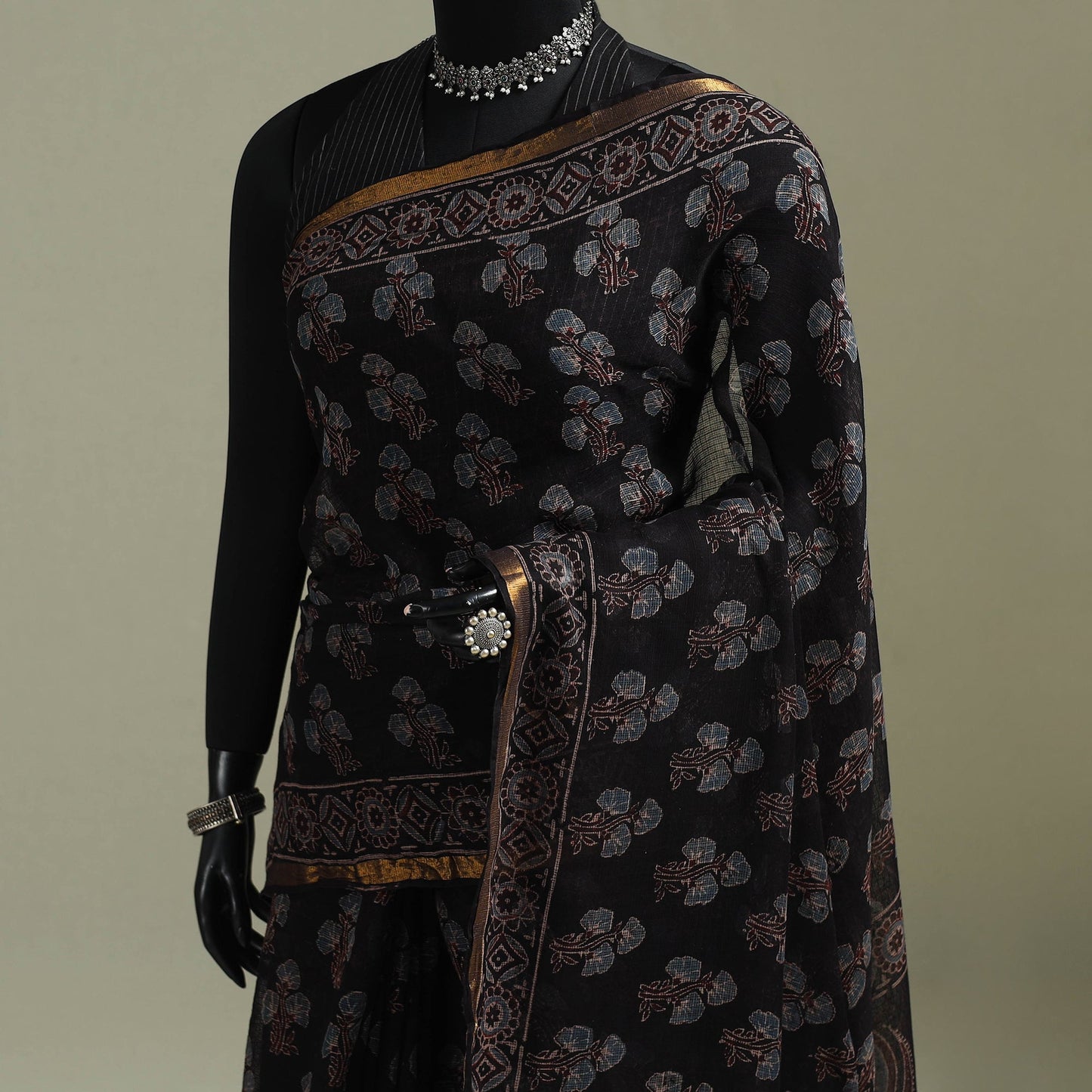 Kutch ajrakh hand block print natural dyed kota doria