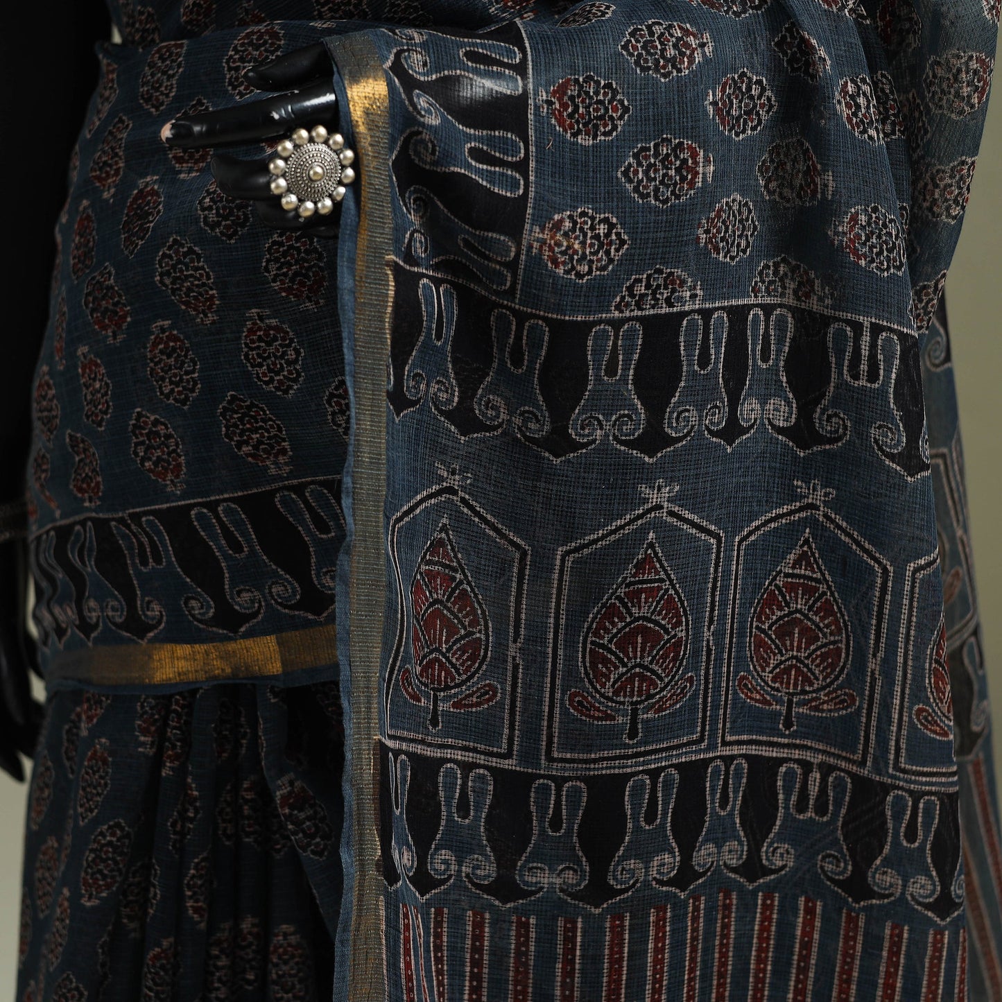 Kutch ajrakh hand block print natural dyed kota doria