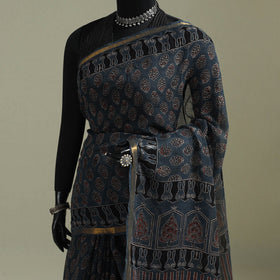 Kutch ajrakh hand block print natural dyed kota doria