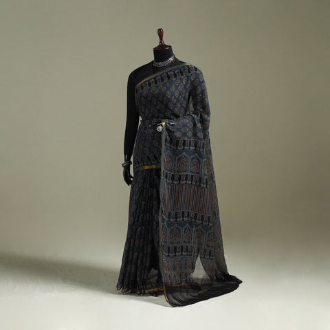 Kutch ajrakh hand block print natural dyed kota doria