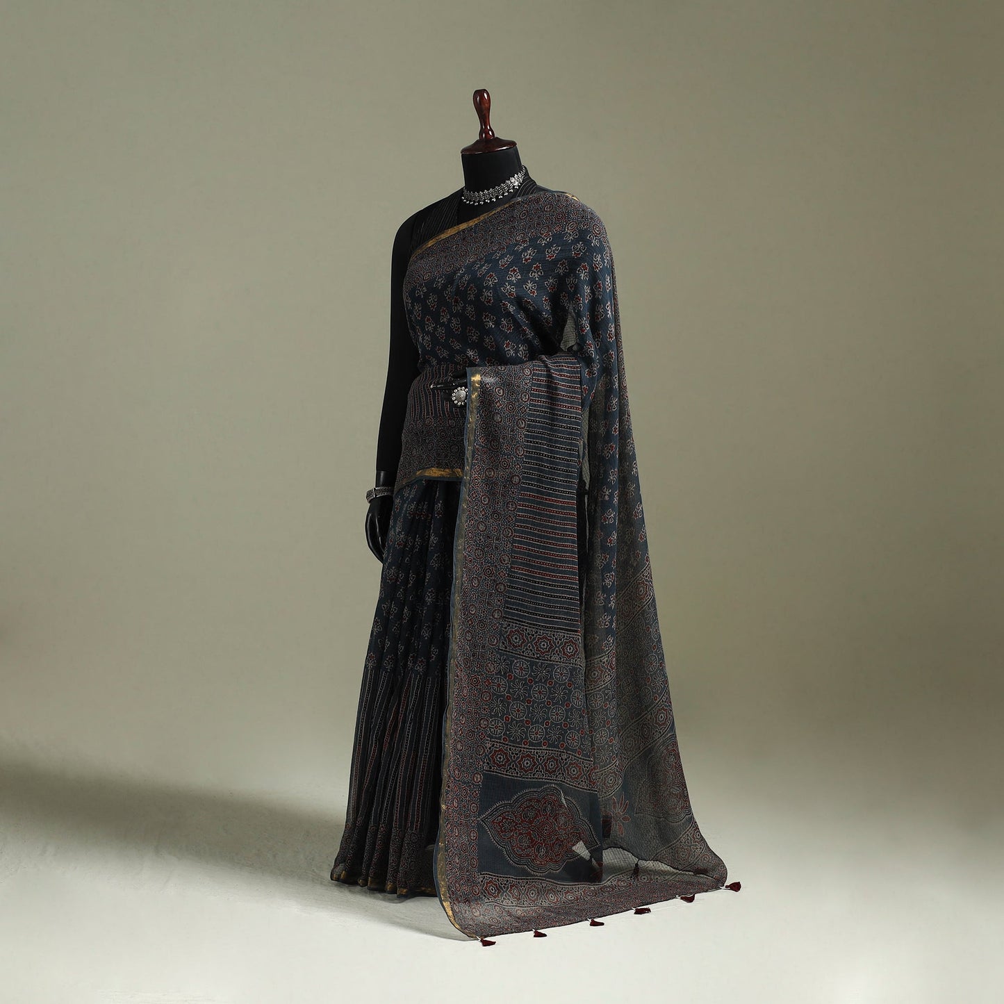 Kutch ajrakh hand block print natural dyed kota doria